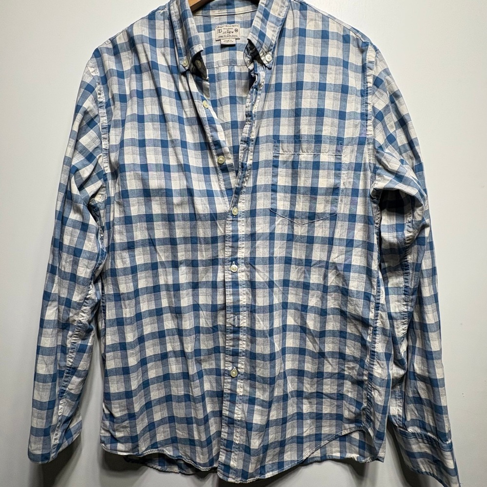 J.Crew Button Down Shirt Mens Medium Blue White Gingham Check 100% Cotton LS